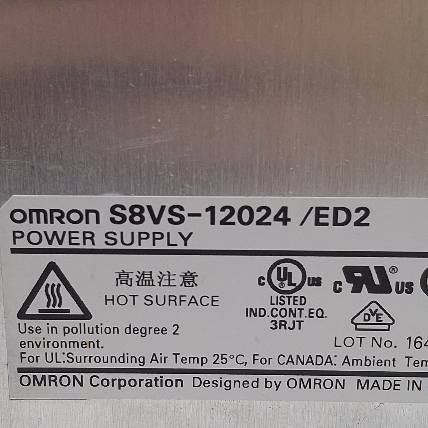 Used Omron S8VS-12024/ED2 Power Supply, 100-240VAC In, 5A 24VDC Out, DIN Rail