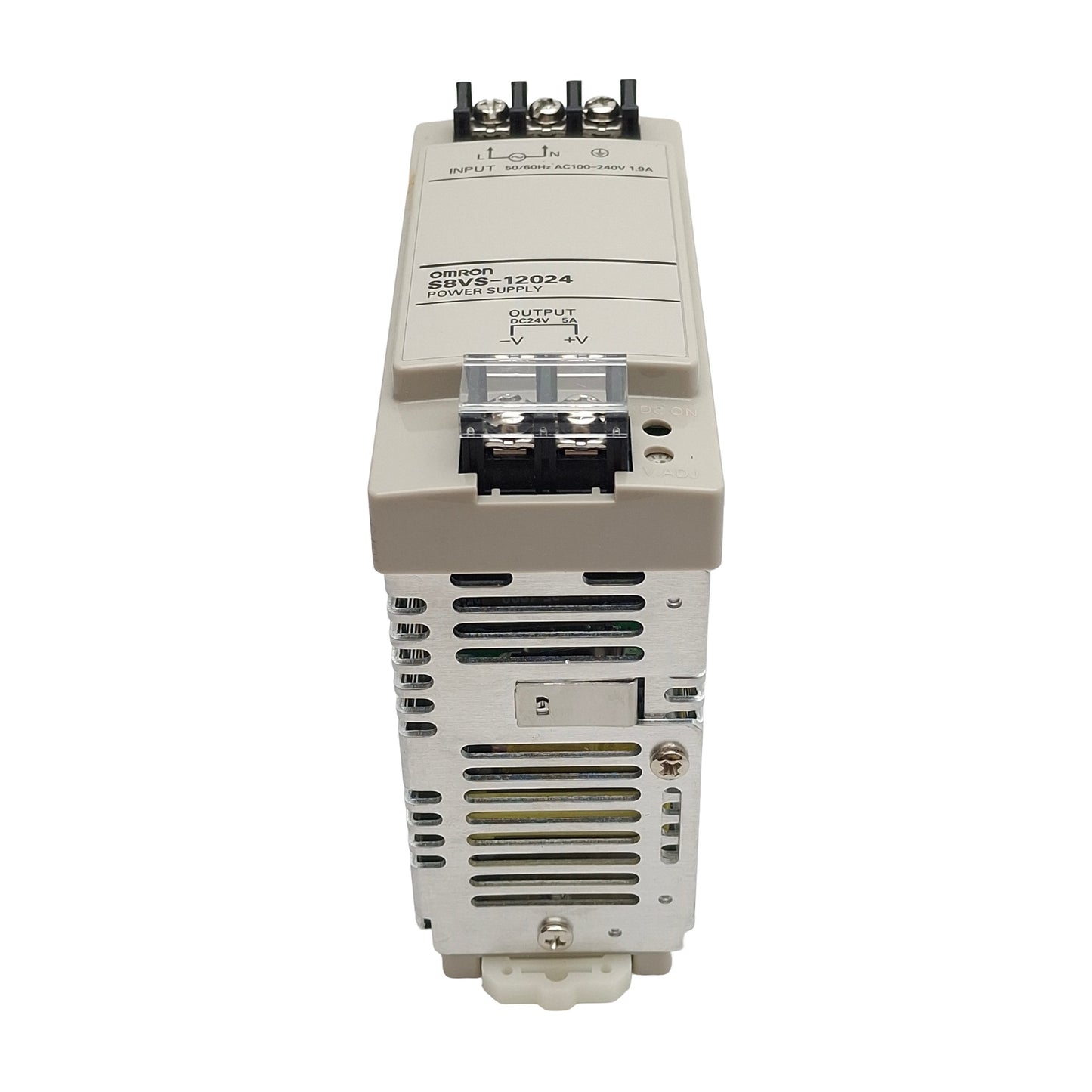 Used Omron S8VS-12024/ED2 Power Supply, 100-240VAC In, 5A 24VDC Out, DIN Rail
