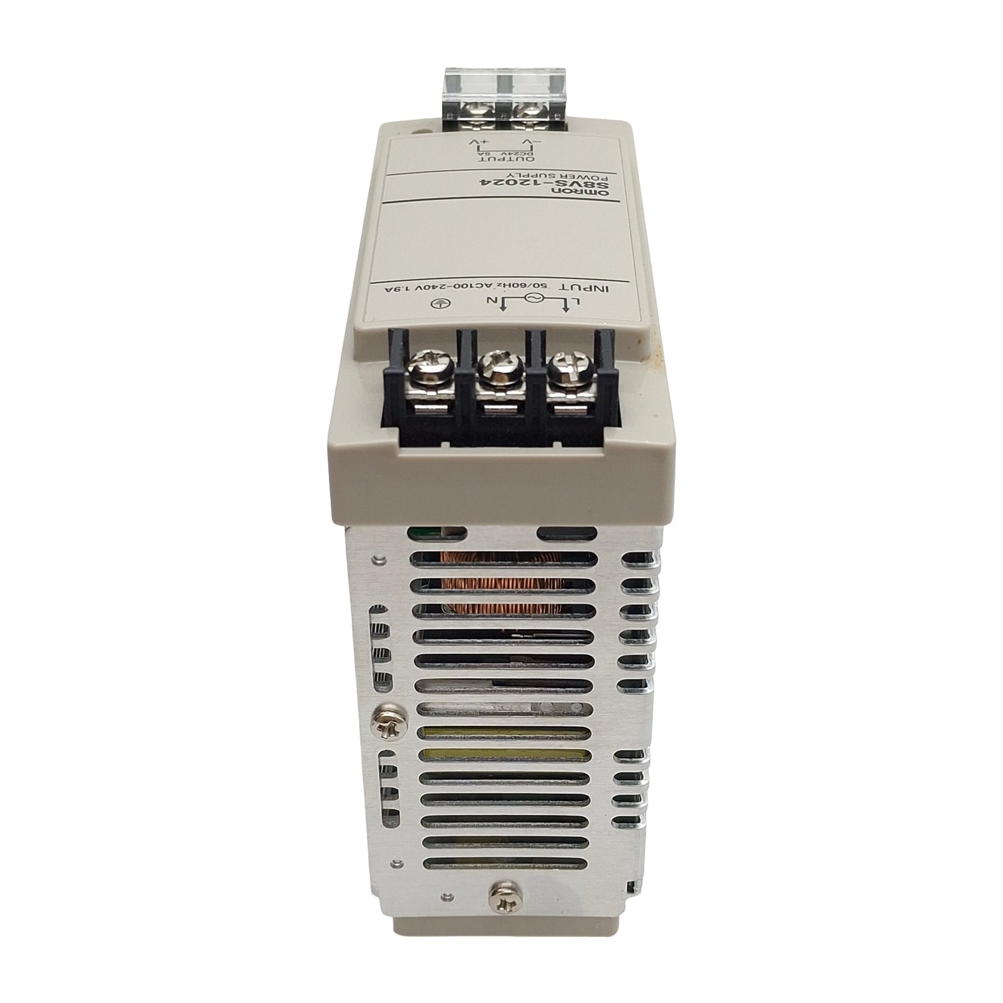 Used Omron S8VS-12024/ED2 Power Supply, 100-240VAC In, 5A 24VDC Out, DIN Rail