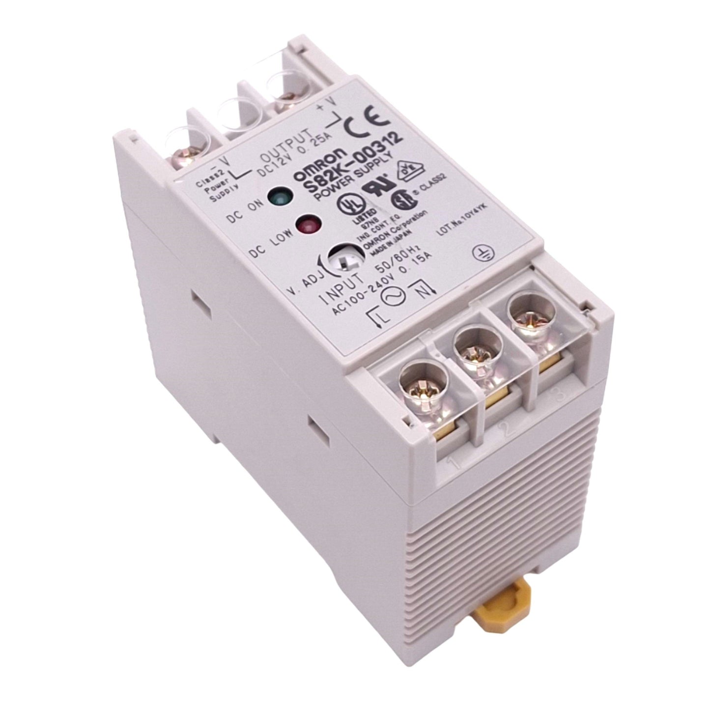 Used Omron S82K-00312 Power Supply, 100-240VAC In, 12VDC 0.25A Out, 3W Max