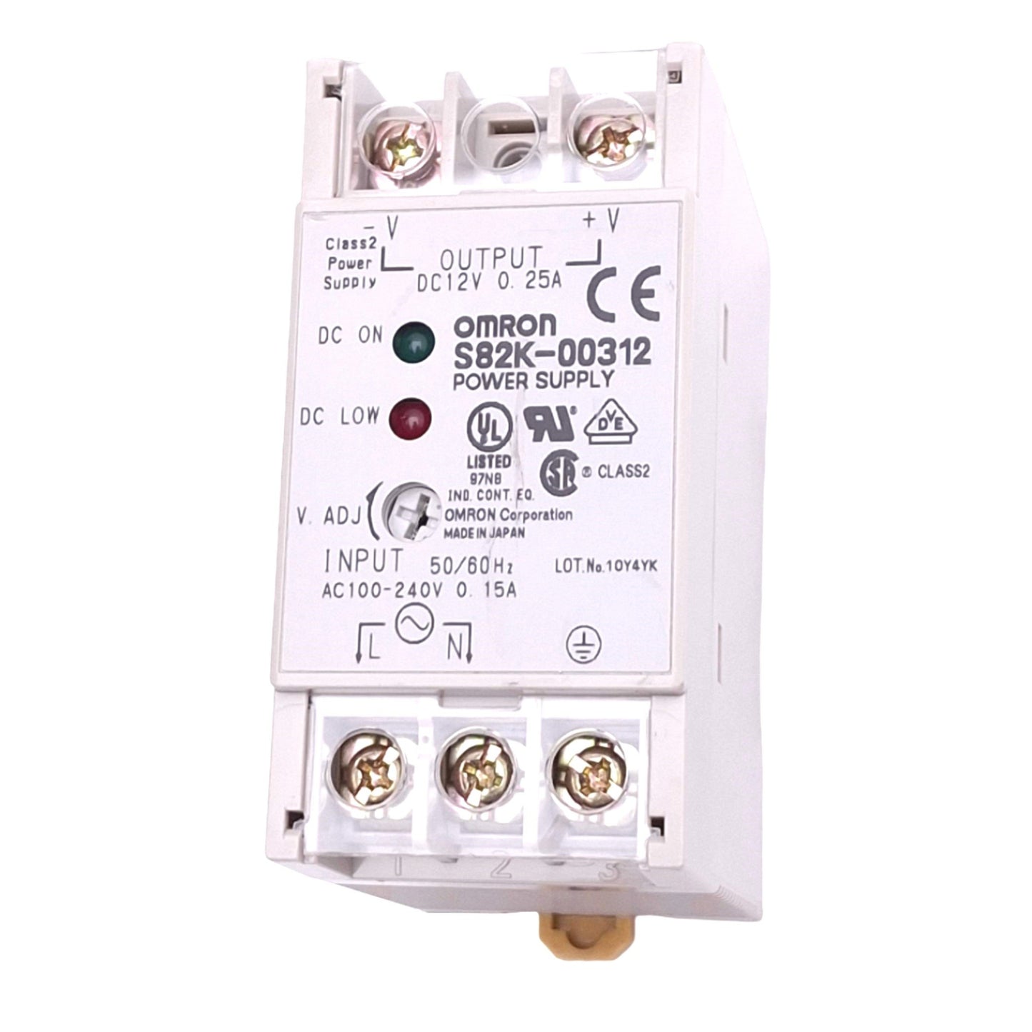 Used Omron S82K-00312 Power Supply, 100-240VAC In, 12VDC 0.25A Out, 3W Max