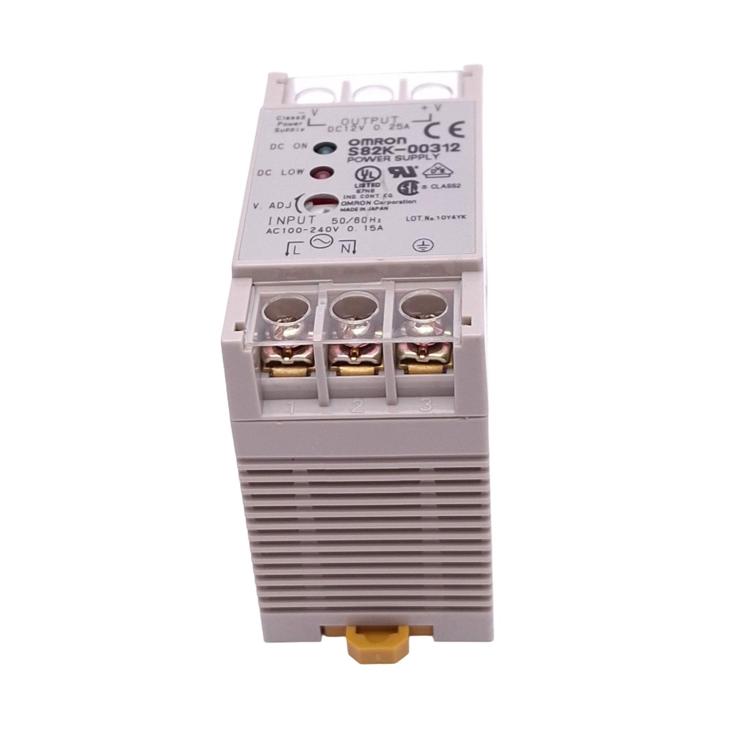 Used Omron S82K-00312 Power Supply, 100-240VAC In, 12VDC 0.25A Out, 3W Max