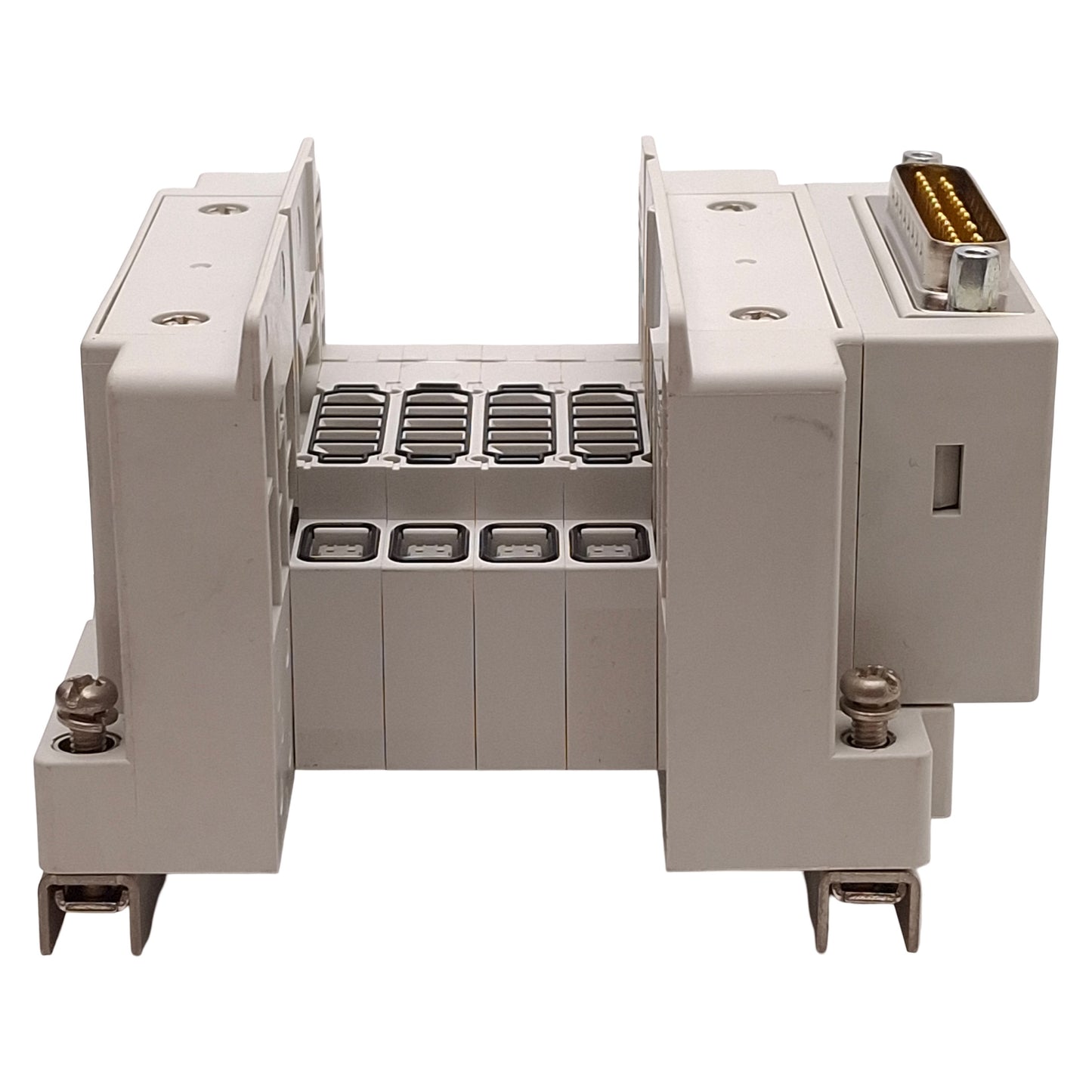 Used SMC SS5Y3-10F1-04D-N3D Manifold Base, 4-Station, ø5/32 One-Touch, DB25, DIN Rail