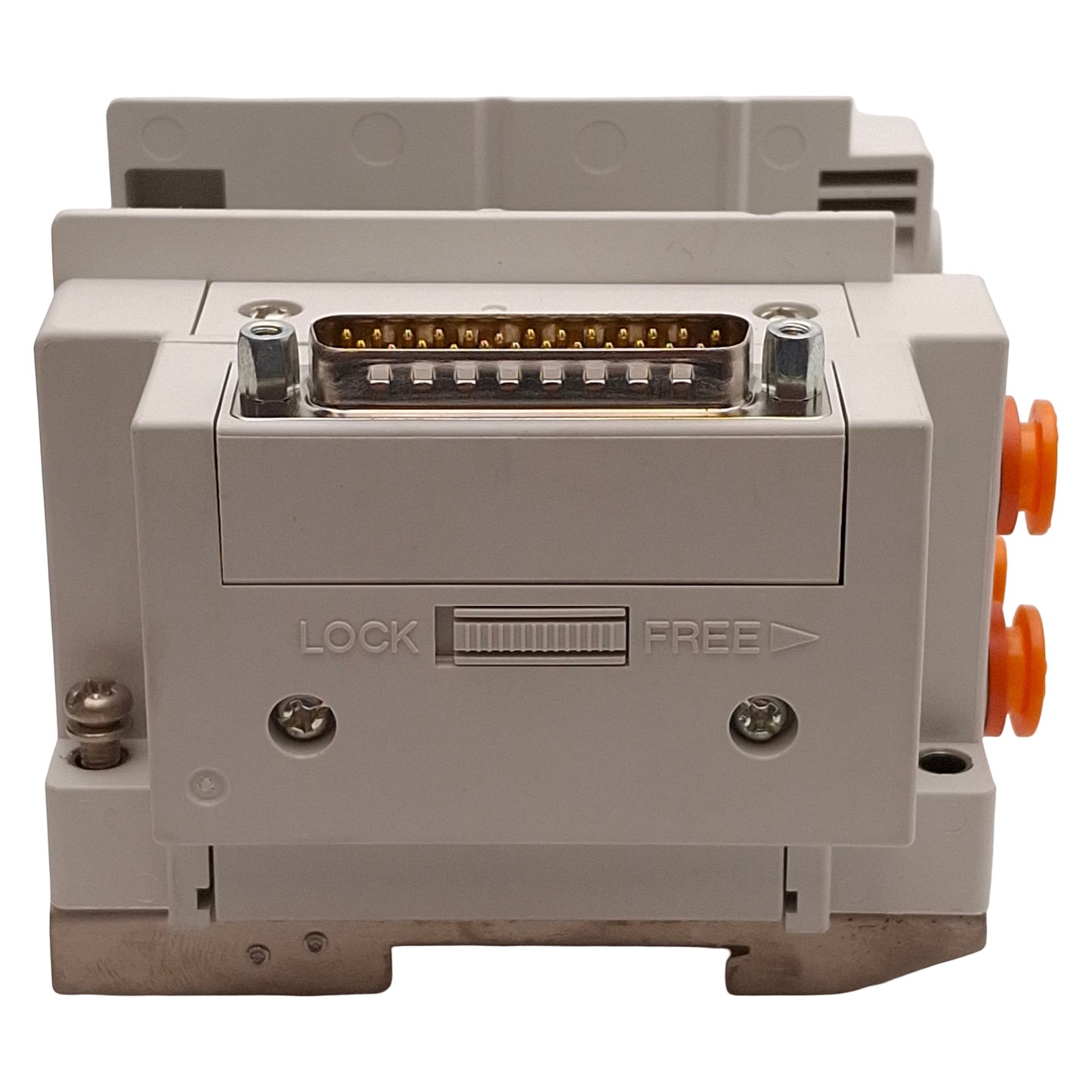 Used SMC SS5Y3-10F1-04D-N3D Manifold Base, 4-Station, ø5/32 One-Touch, DB25, DIN Rail