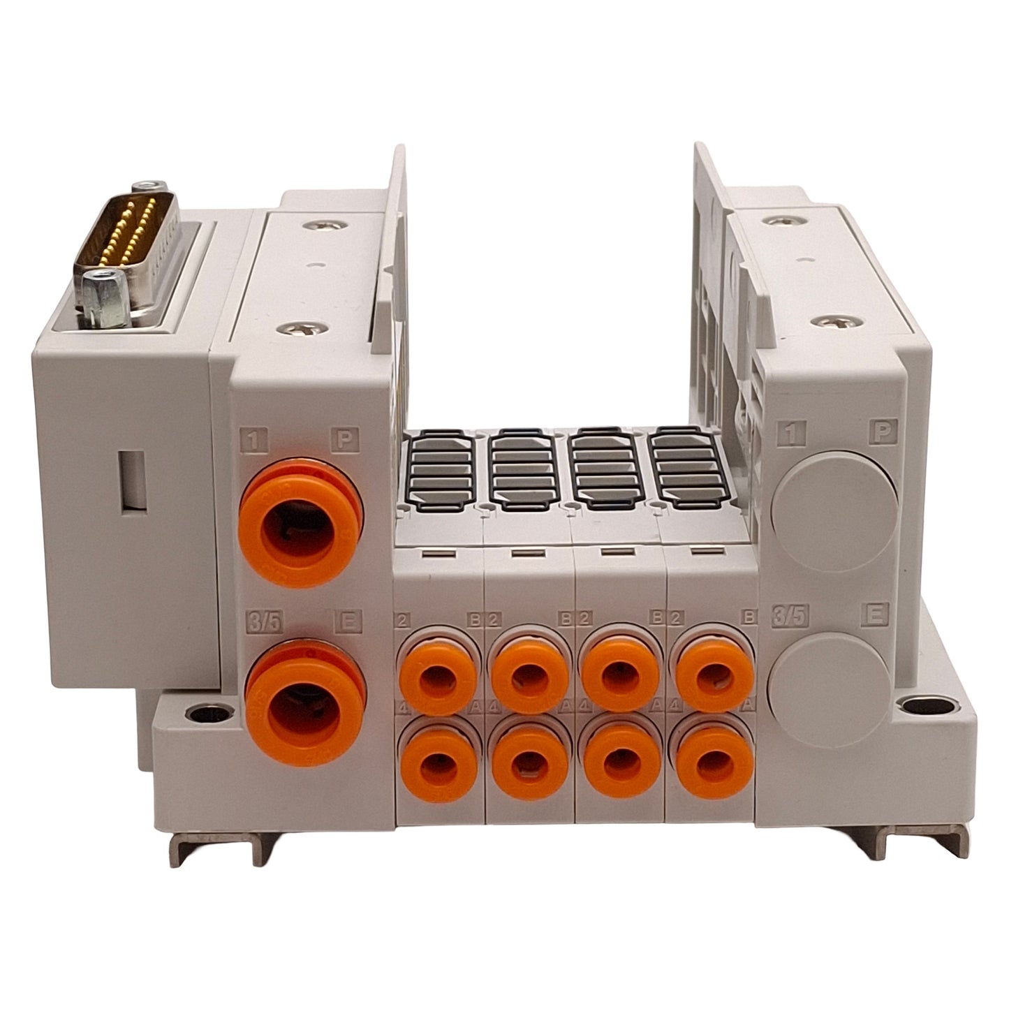 Used SMC SS5Y3-10F1-04D-N3D Manifold Base, 4-Station, ø5/32 One-Touch, DB25, DIN Rail
