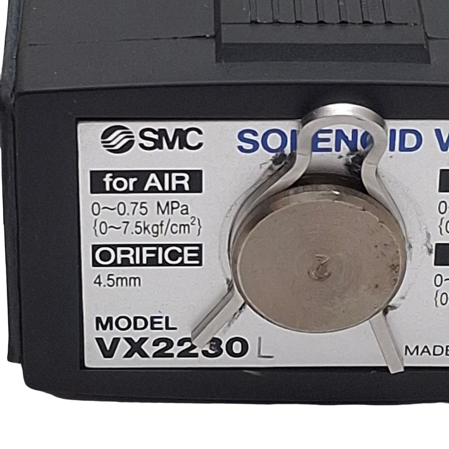 Used SMC VX2230L-02 Solenoid Valve, 2-Way, 1/4in NPT, 0.75MPa/0.6MPa, 110/120VAC Coil