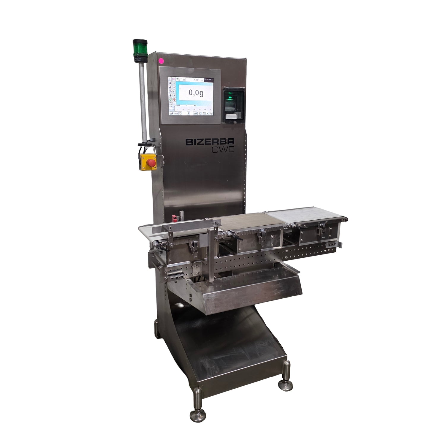 Used BIZERBA CWE 1500 Automatic Checkweigher 10-1500 Grams, 120/220VAC 5/3A 1-Ph