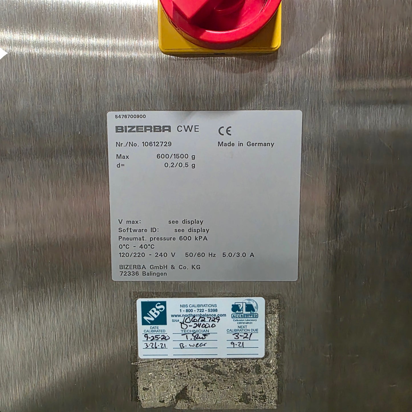 Used BIZERBA CWE 1500 Automatic Checkweigher 10-1500 Grams, 120/220VAC 5/3A 1-Ph