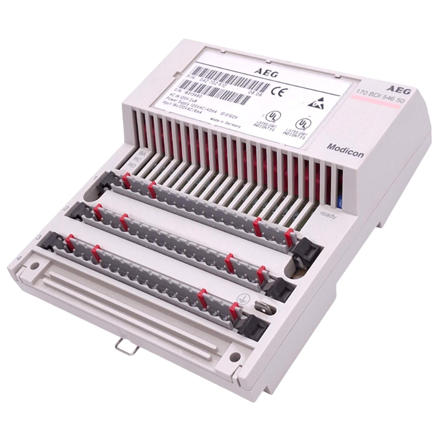 Used Modicon 170-BDI-546-50 PLC Input Module, 16 Input, 120VAC In, DIN Rail
