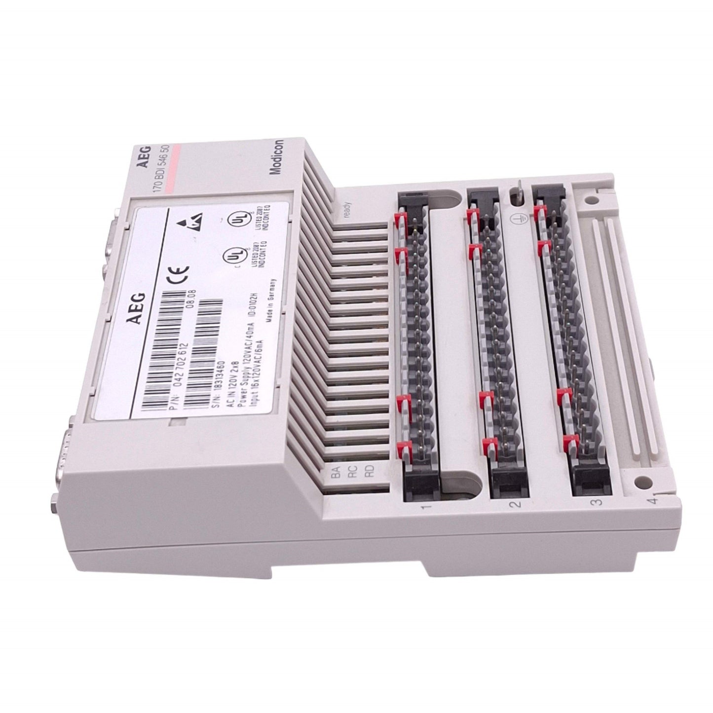 Used Modicon 170-BDI-546-50 PLC Input Module, 16 Input, 120VAC In, DIN Rail