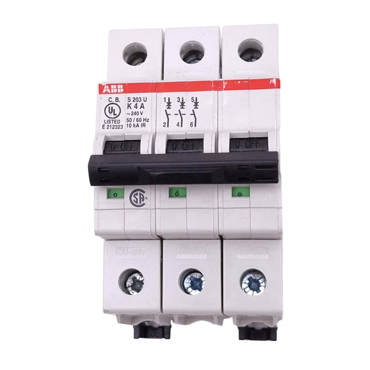 New ABB S203U-K4A Circuit Breaker, 3-Pole 4A, 240VAC Max, DIN Rail Mount