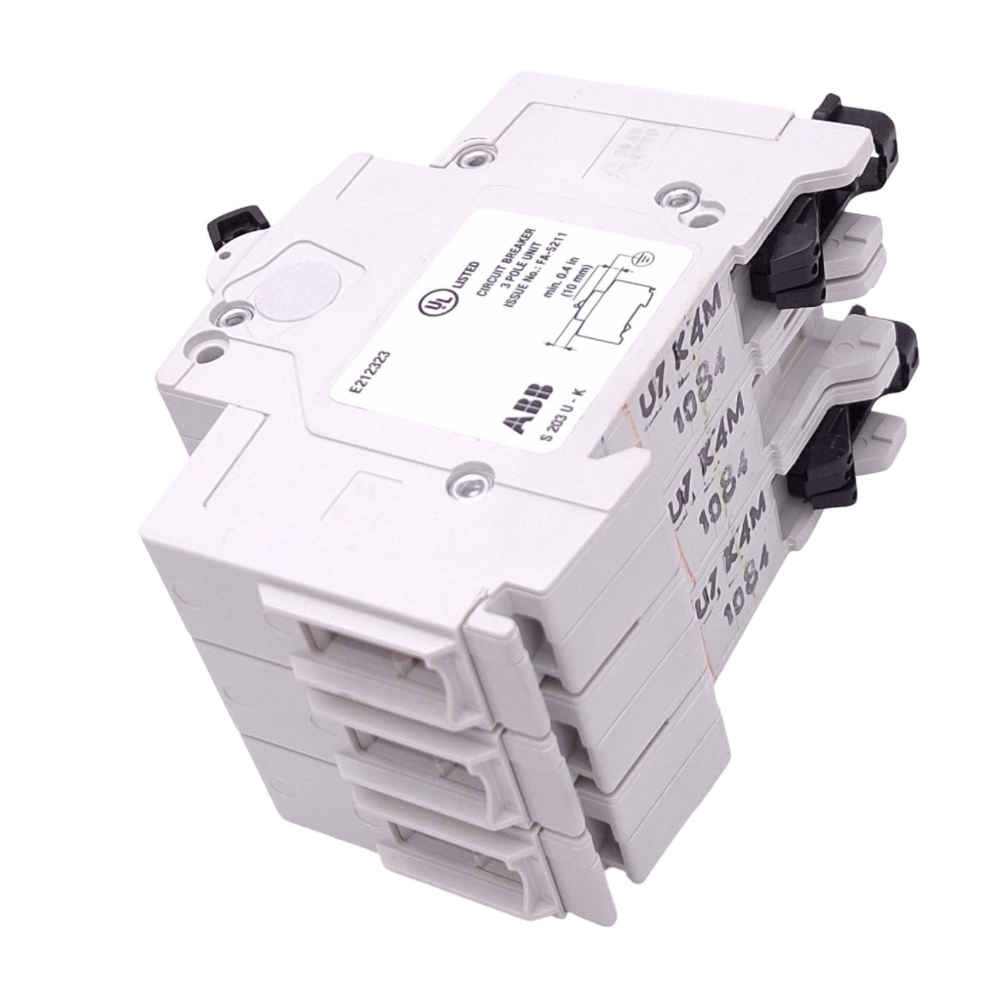 New ABB S203U-K4A Circuit Breaker, 3-Pole 4A, 240VAC Max, DIN Rail Mount