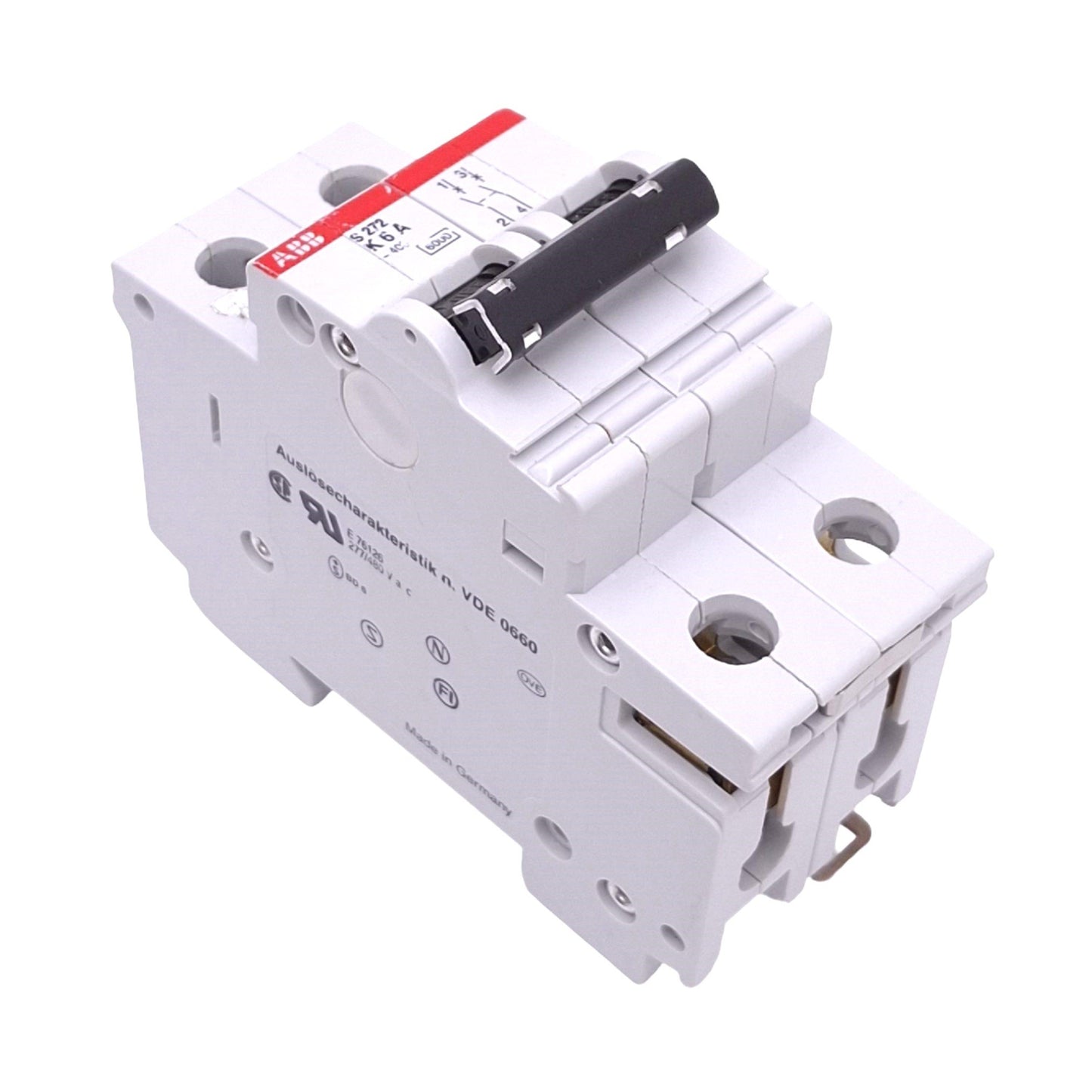 Used ABB S272-K6A Circuit Breaker, 2-Pole 6A, 277/480VAC Max, DIN Rail Mount