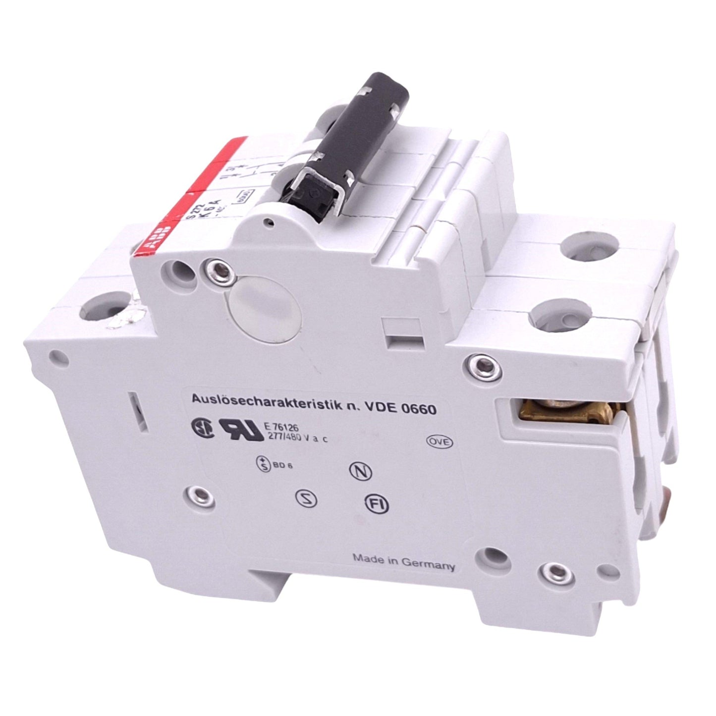 Used ABB S272-K6A Circuit Breaker, 2-Pole 6A, 277/480VAC Max, DIN Rail Mount