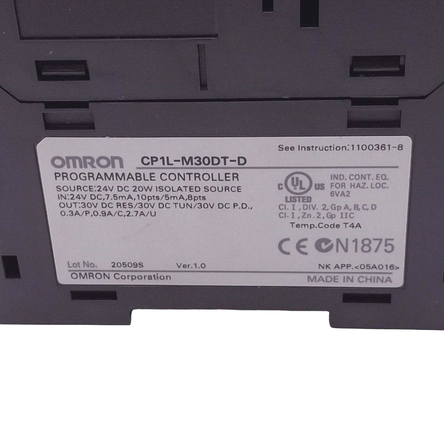 Used Omron CP1L-M30DT-D Sysmac Programmable Controller, 18DI, 12DO, PNP/NPN, 24VDC