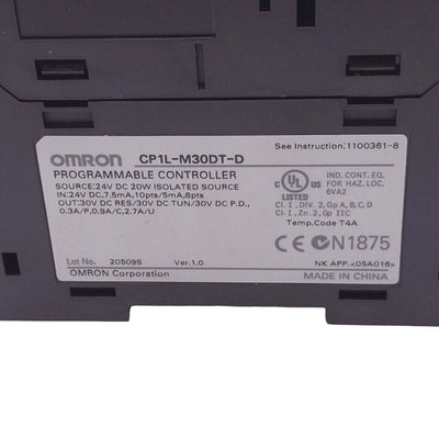Used Omron CP1L-M30DT-D Sysmac Programmable Controller, 18DI, 12DO, PNP/NPN, 24VDC