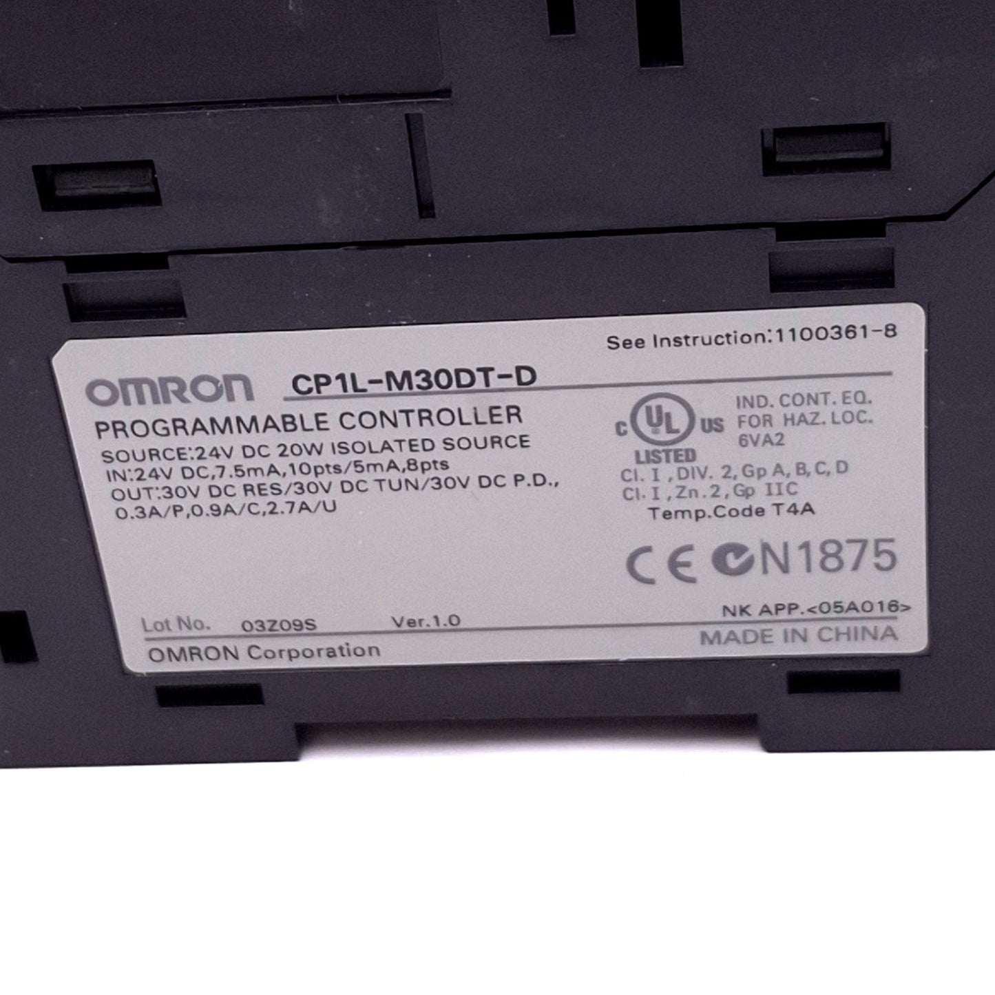 Used Omron CP1L-M30DT-D Sysmac Programmable Controller, 18DI 12DO, PNP/NPN, 24VDC