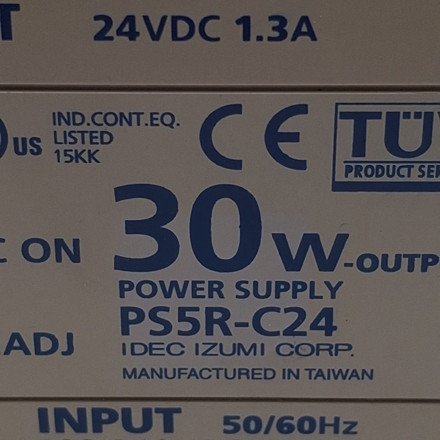 Used Idec PS5R-C24 Power Supply, 100-240VAC In, 1.3A 24VDC 30W Out *Cracked Bottom*
