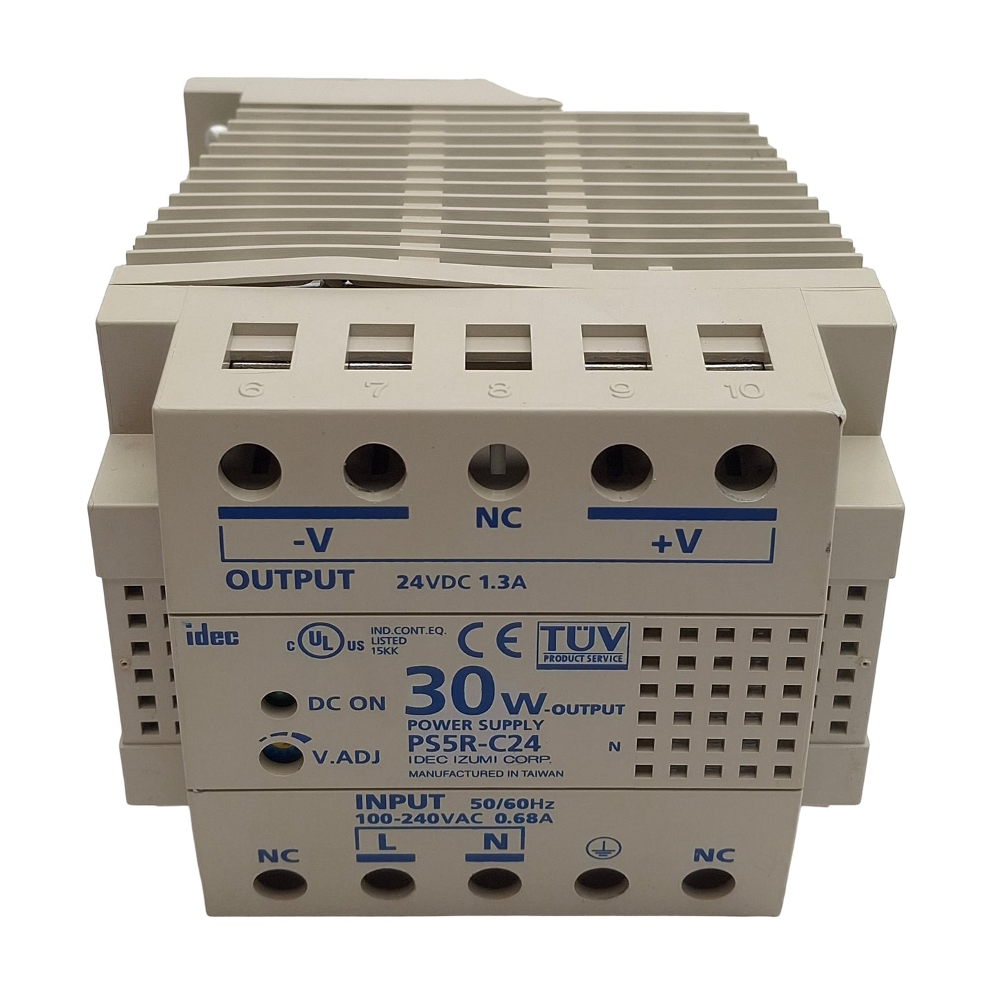 Used Idec PS5R-C24 Power Supply, 100-240VAC In, 1.3A 24VDC 30W Out *Cracked Bottom*
