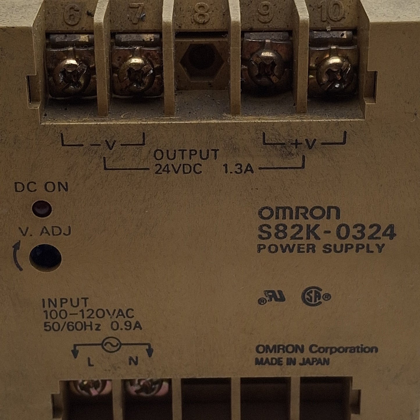 Used Omron S82K-0324 Power Supply, 100-120VAC In, 1.3A 24VDC Out, DIN Rail
