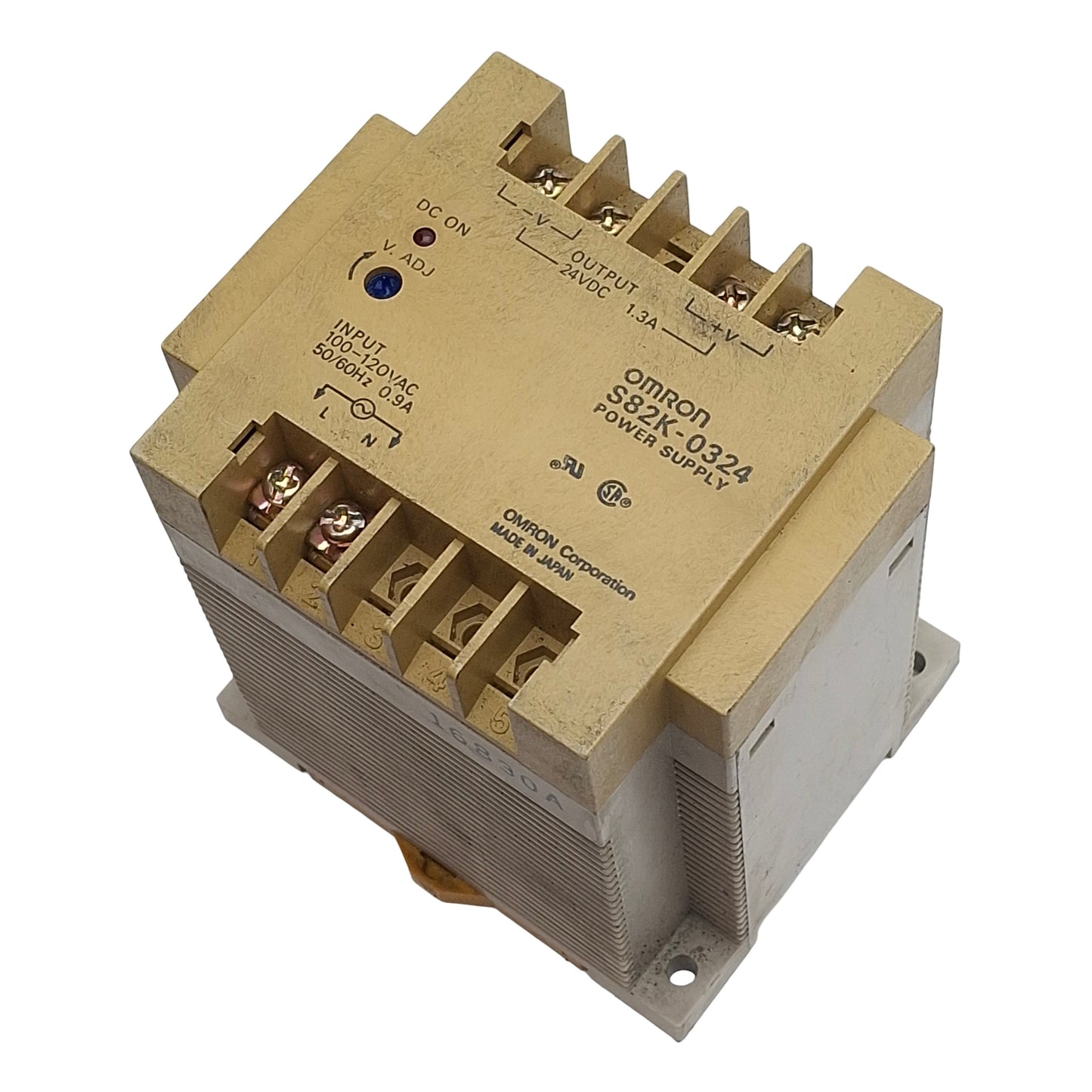 Used Omron S82K-0324 Power Supply, 100-120VAC In, 1.3A 24VDC Out, DIN Rail