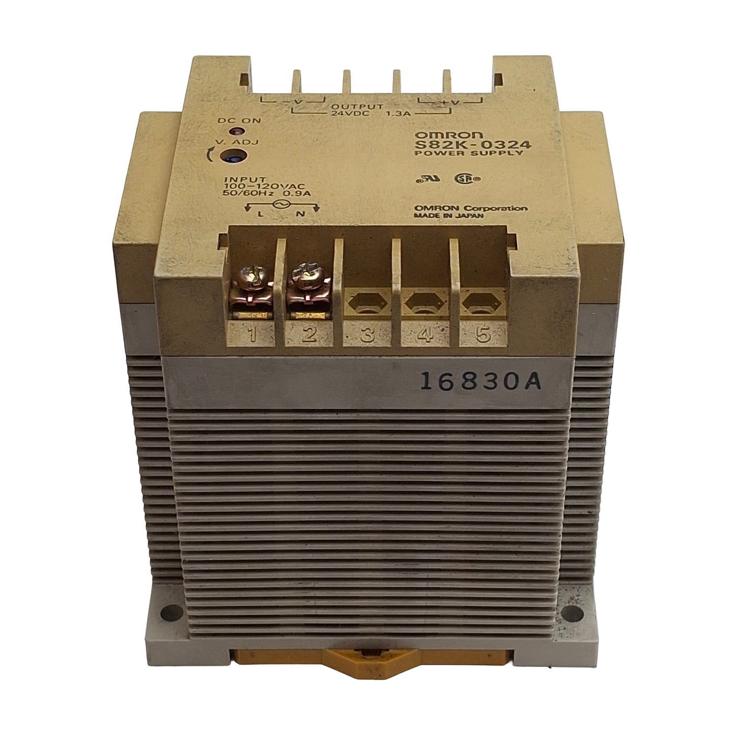 Used Omron S82K-0324 Power Supply, 100-120VAC In, 1.3A 24VDC Out, DIN Rail