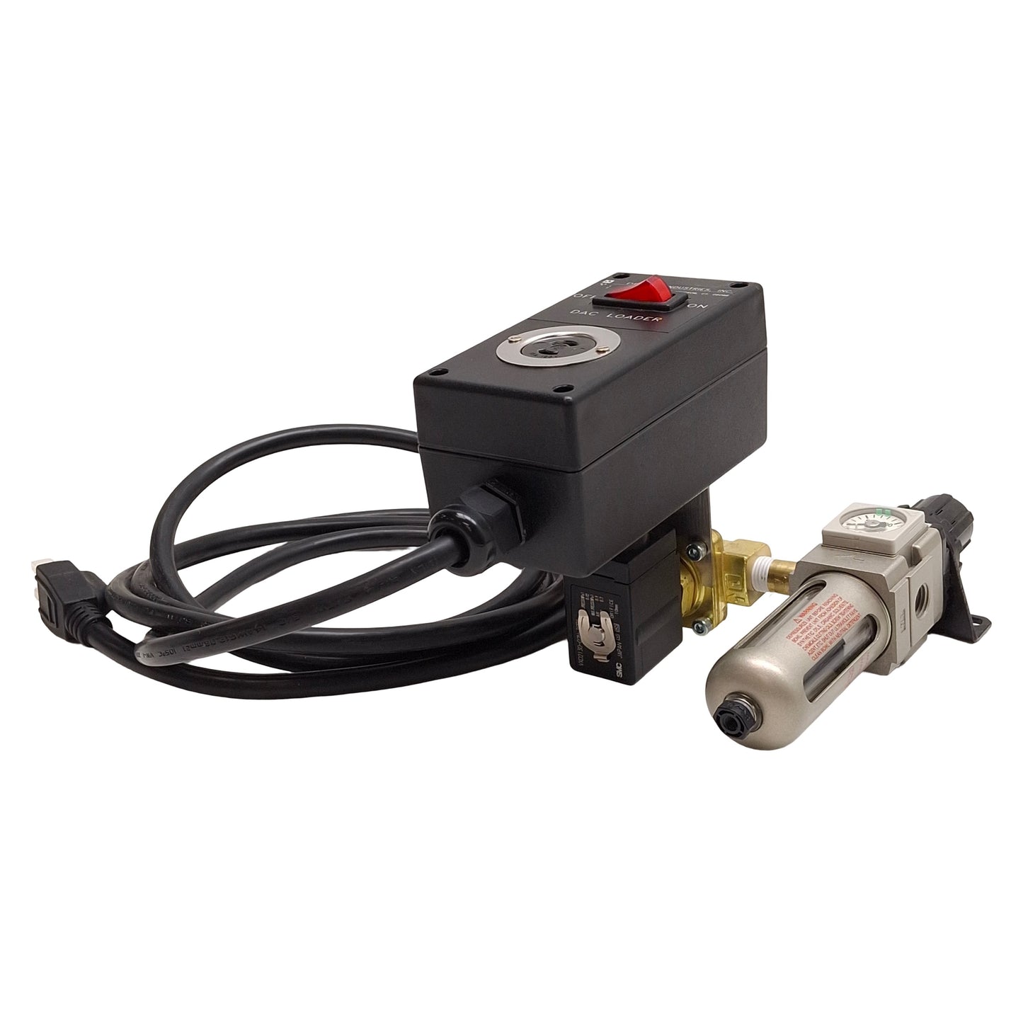 New – Open box DRI-AIR DAC Compressed Air Loader, 43.75in Wand, 7-125psi Set, 10ft Hose, 120VAC