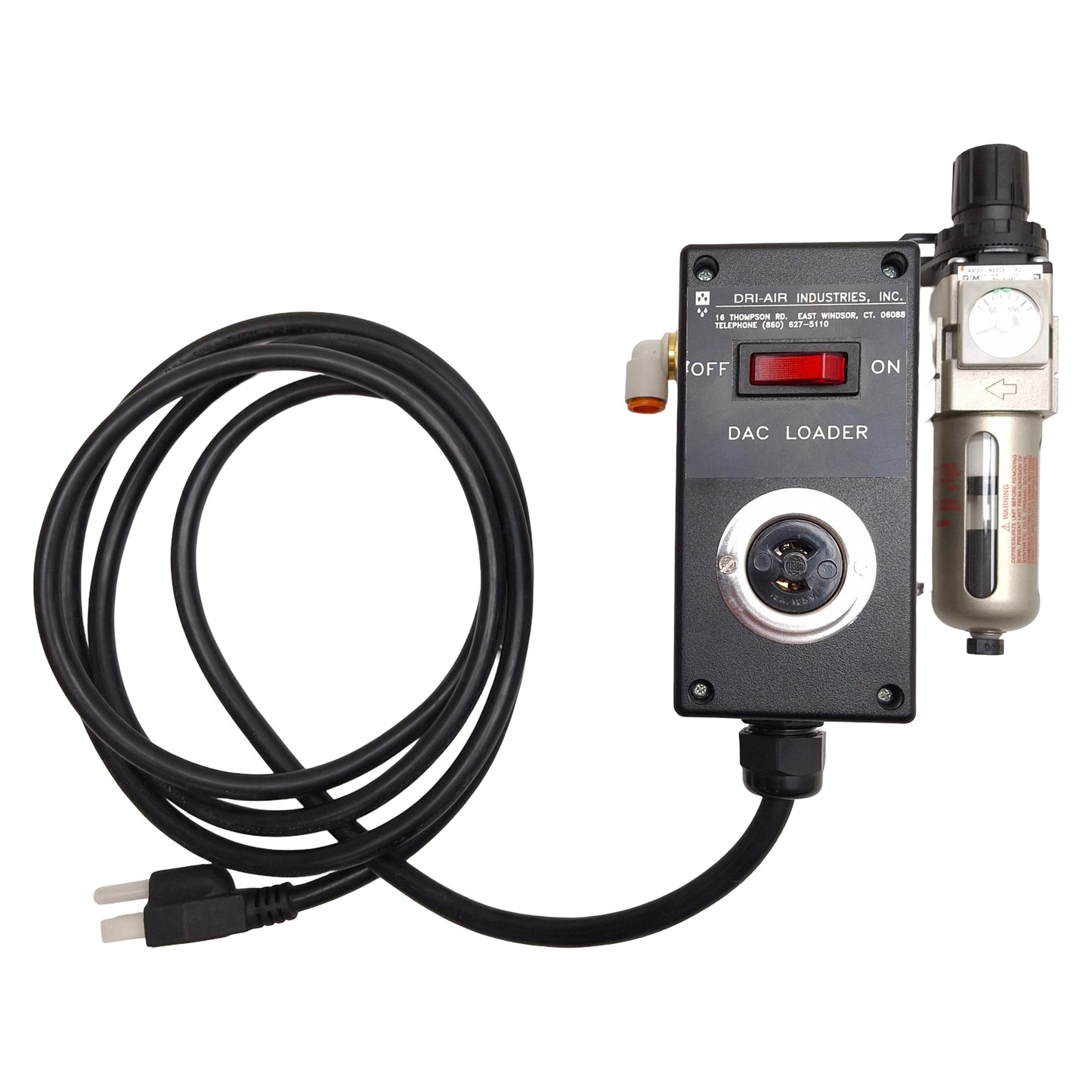 New – Open box DRI-AIR DAC Compressed Air Loader, 43.75in Wand, 7-125psi Set, 10ft Hose, 120VAC