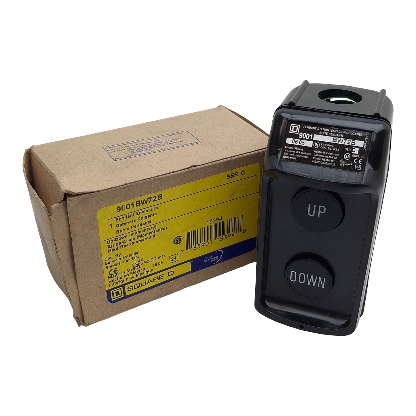 New Square D 9001BW72B Push-Button Pendent Control Station, 600V, NEMA 1/3/3R/4/4X