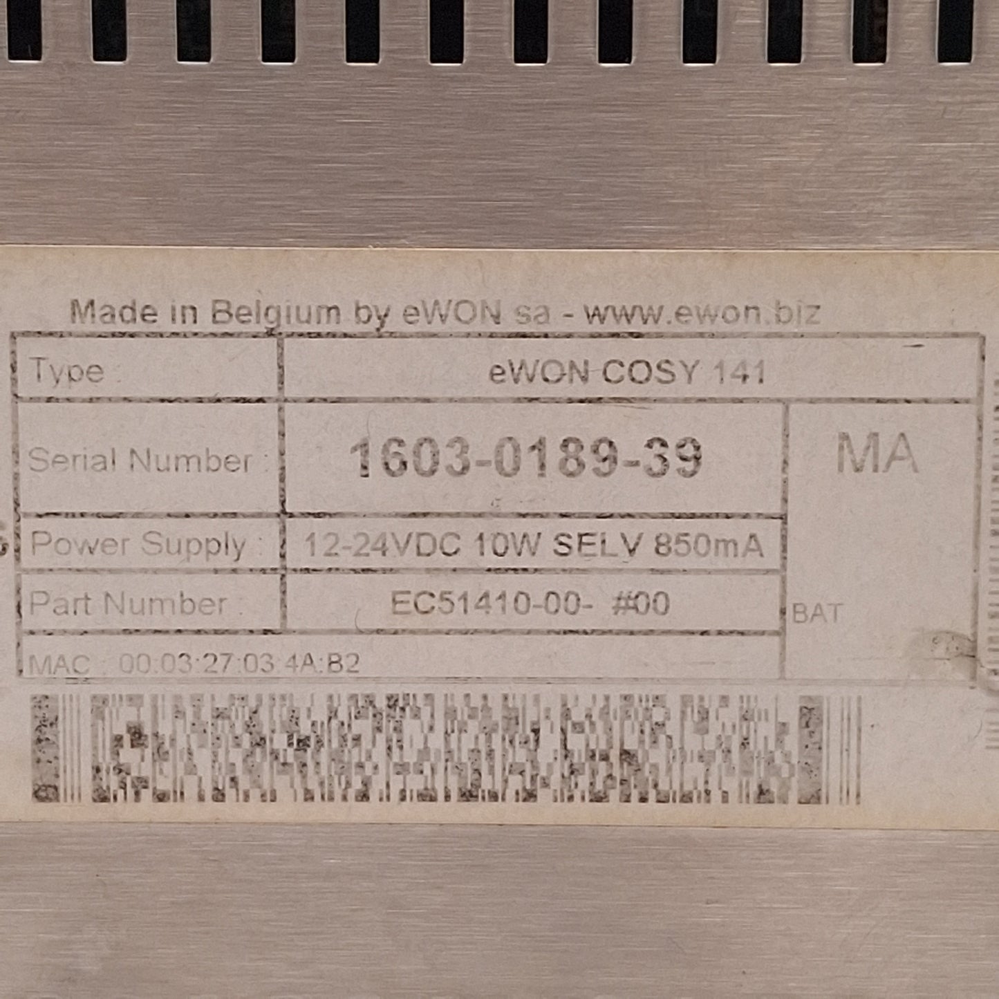 Used eWON EC51410-00-00 Cosy 141 Industrial VPN Router, RJ45, RS232/422/485, 12-24VDC