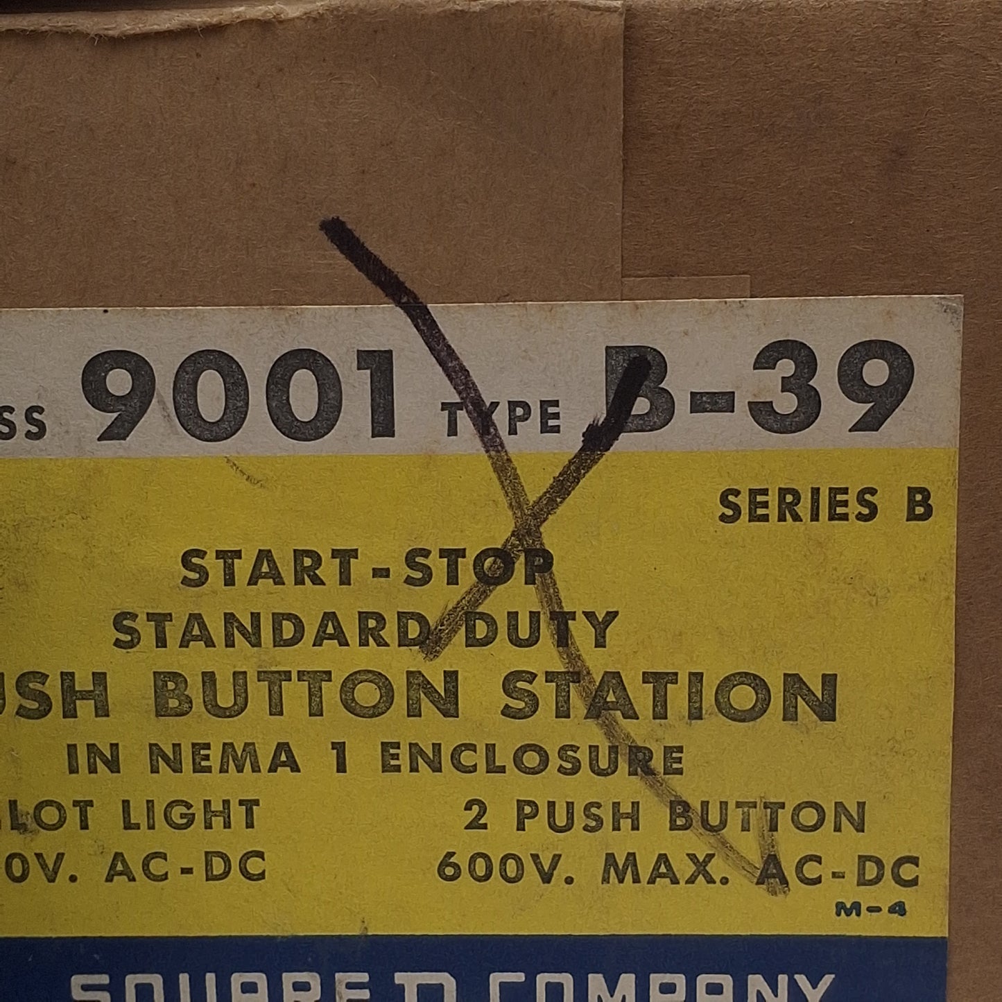 New Square D 9001B39 Steel Start-Stop Pushbutton Station, 600VAC/VDC Max, NEMA 1