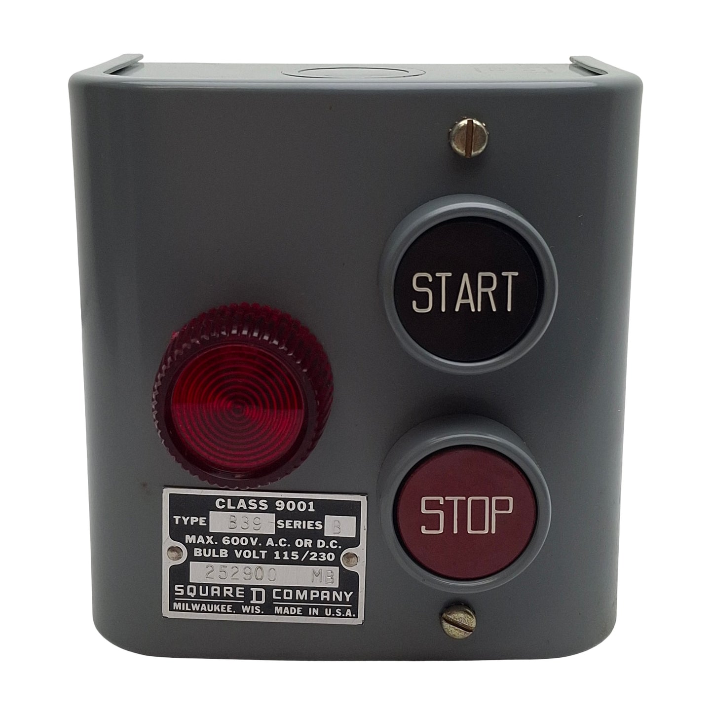 New Square D 9001B39 Steel Start-Stop Pushbutton Station, 600VAC/VDC Max, NEMA 1