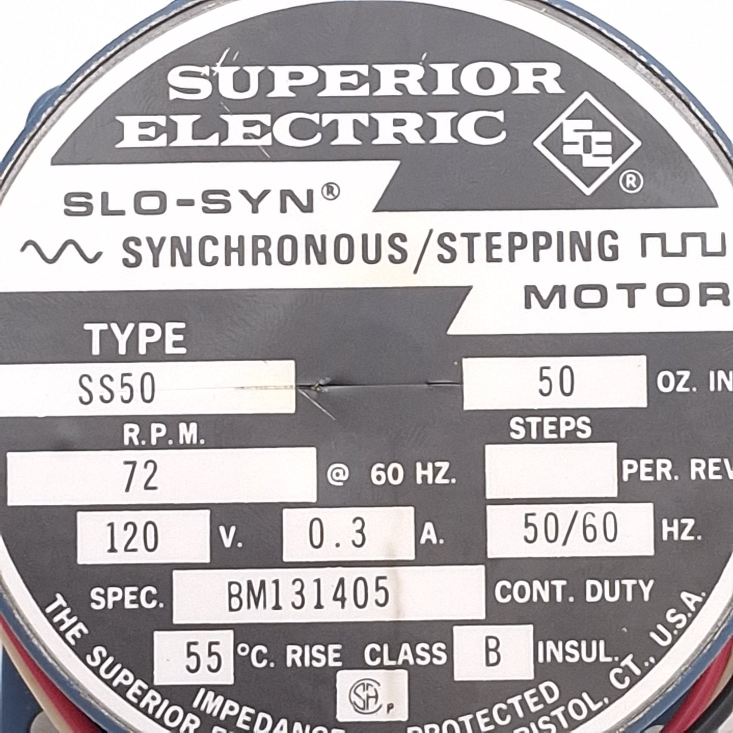 New Superior Electric SS50 SLO-SYN Synchronous/Stepping Motor 72rpm 120VAC NEMA 34D