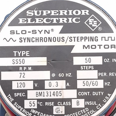 New Superior Electric SS50 SLO-SYN Synchronous/Stepping Motor 72rpm 120VAC NEMA 34D