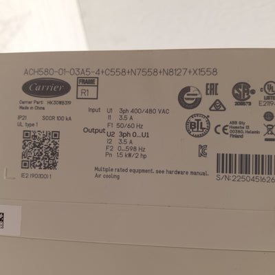 New – Open box Carrier HK30WB319 Variable Frequency Drive, 1.5kW, 2HP, 3Ø 400/480VAC, 598Hz