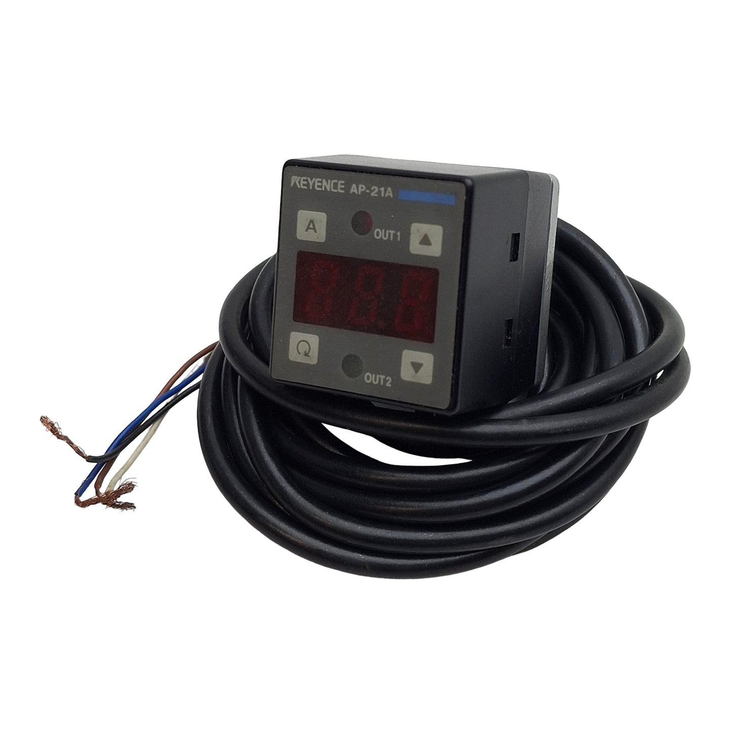 Used Keyence AP-21A Digital Pressure Sensor, NPN, 12-24VDC, 0~-14.5psi Range, Rc1/8