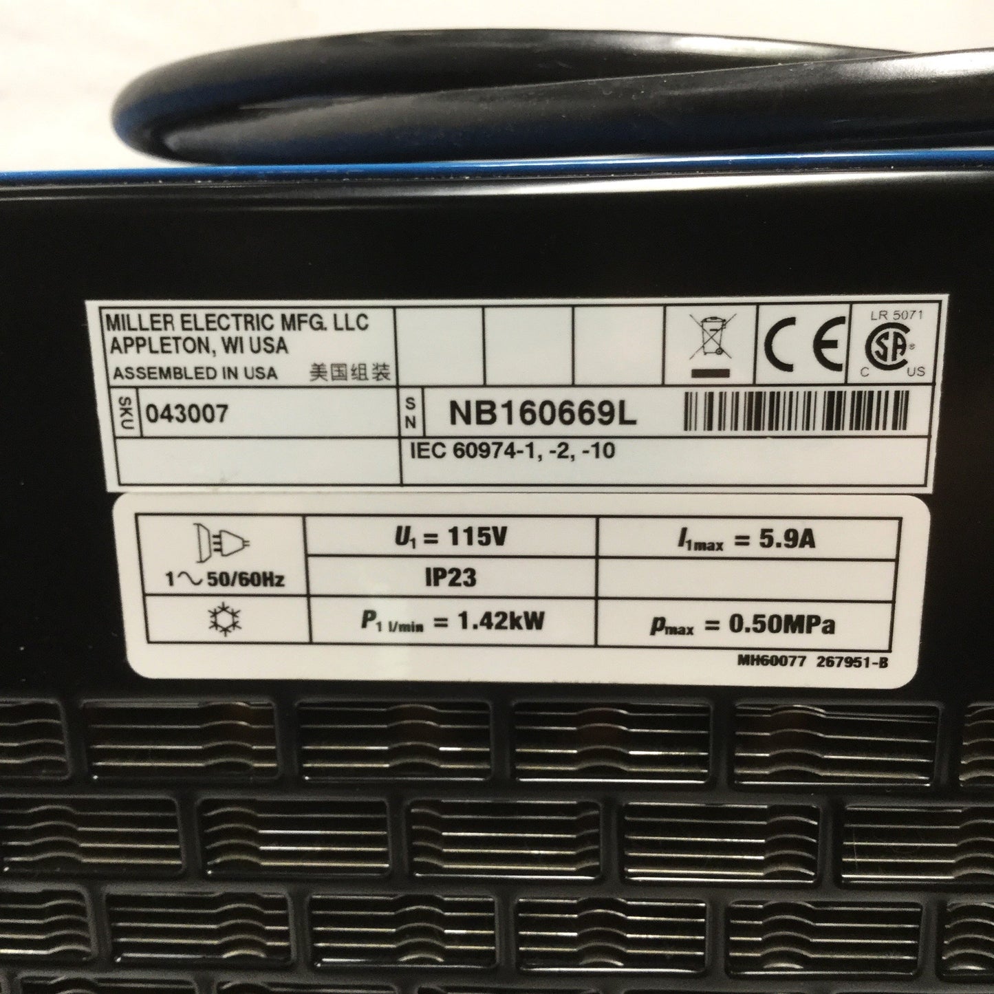 Used Miller Coolmate 3 TIG Torch Welding Chiller Cooling System, 3-Gallon Tank 115VAC