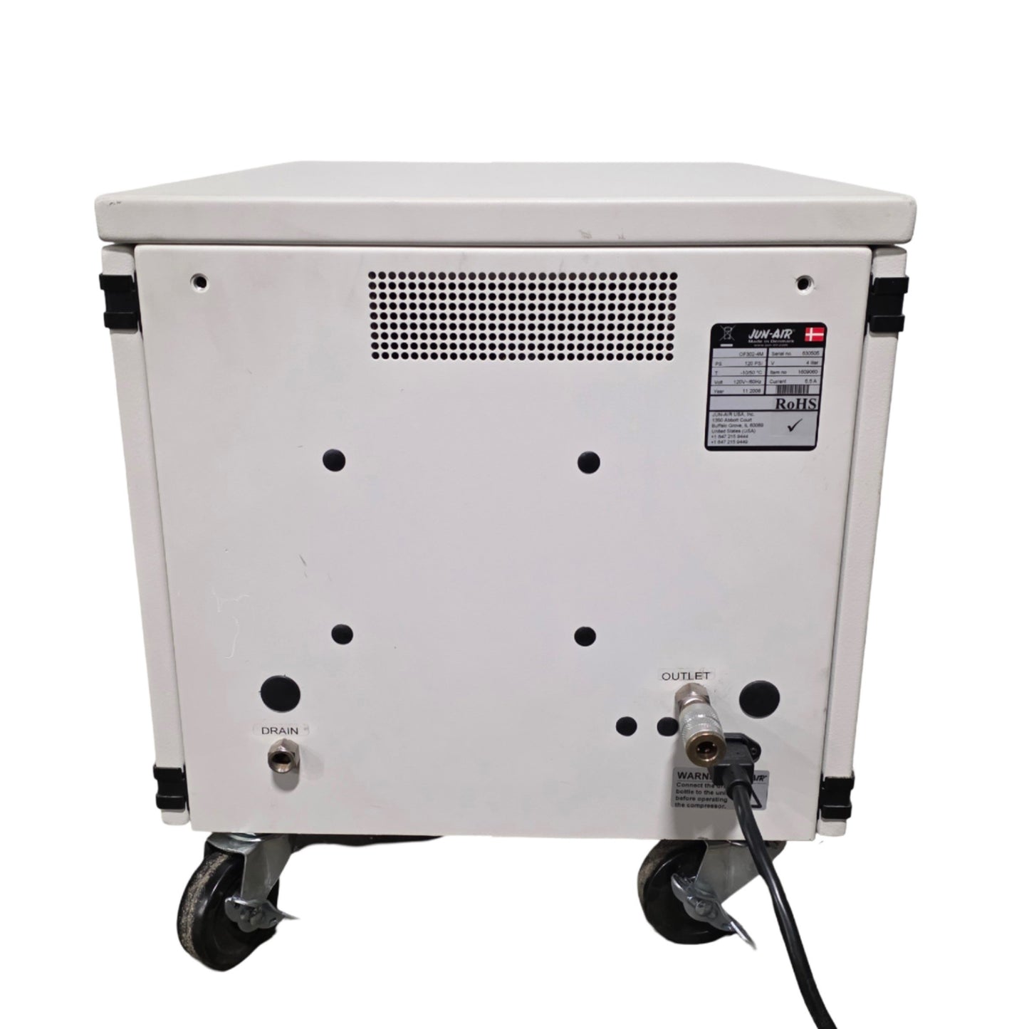 Used JUN-AIR OF302-4M Oiless Rocking Piston Compressor 0.6Hp, 120psi, 4 Liter, 120VAC