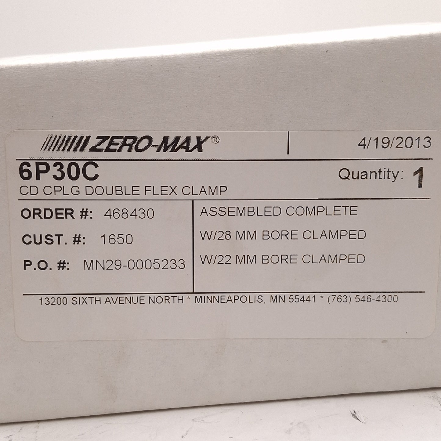 New Zero Max 6P30C Double Flex Steel Composite Disc Coupling, ø22mm & ø28mm Bores