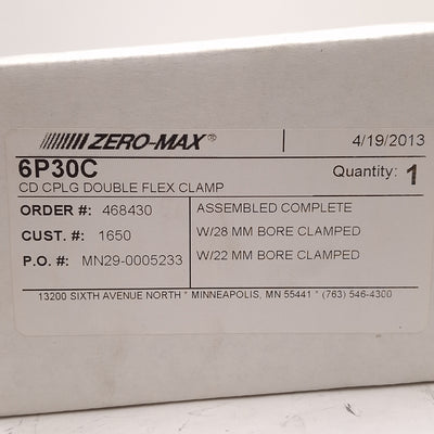 New Zero Max 6P30C Double Flex Steel Composite Disc Coupling, ø22mm & ø28mm Bores