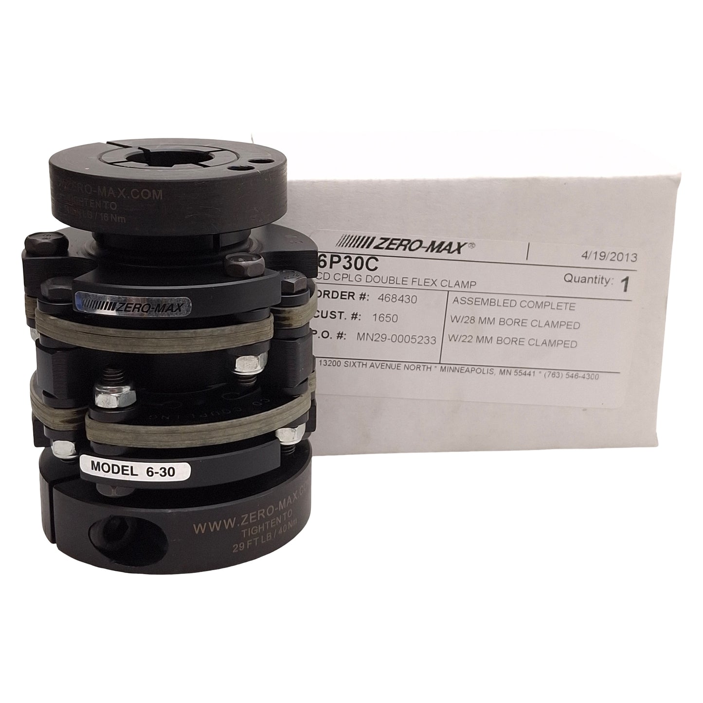 New Zero Max 6P30C Double Flex Steel Composite Disc Coupling, ø22mm & ø28mm Bores