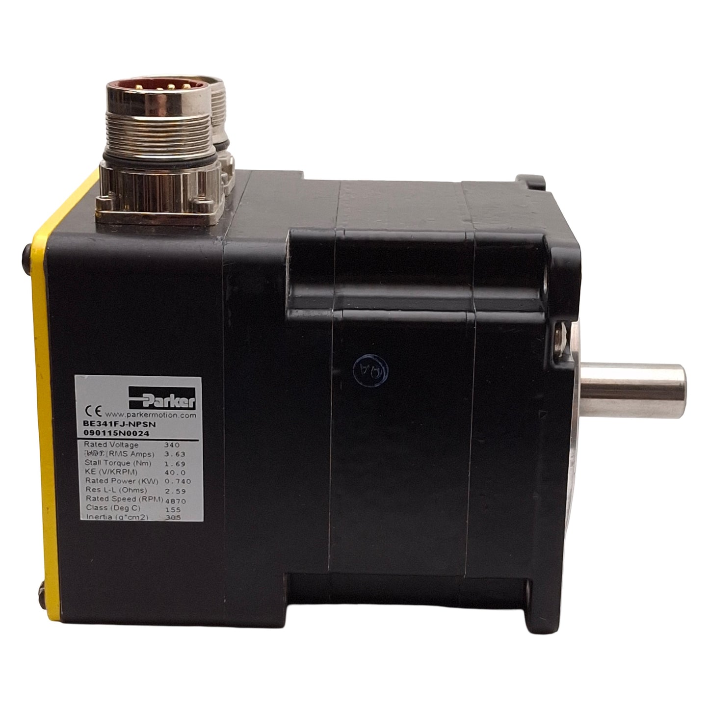 Used Parker BE341FJ-NPSN Servo Motor, 0.74kW, 3.63A 40V/krpm, 4870rpm, NEMA 34