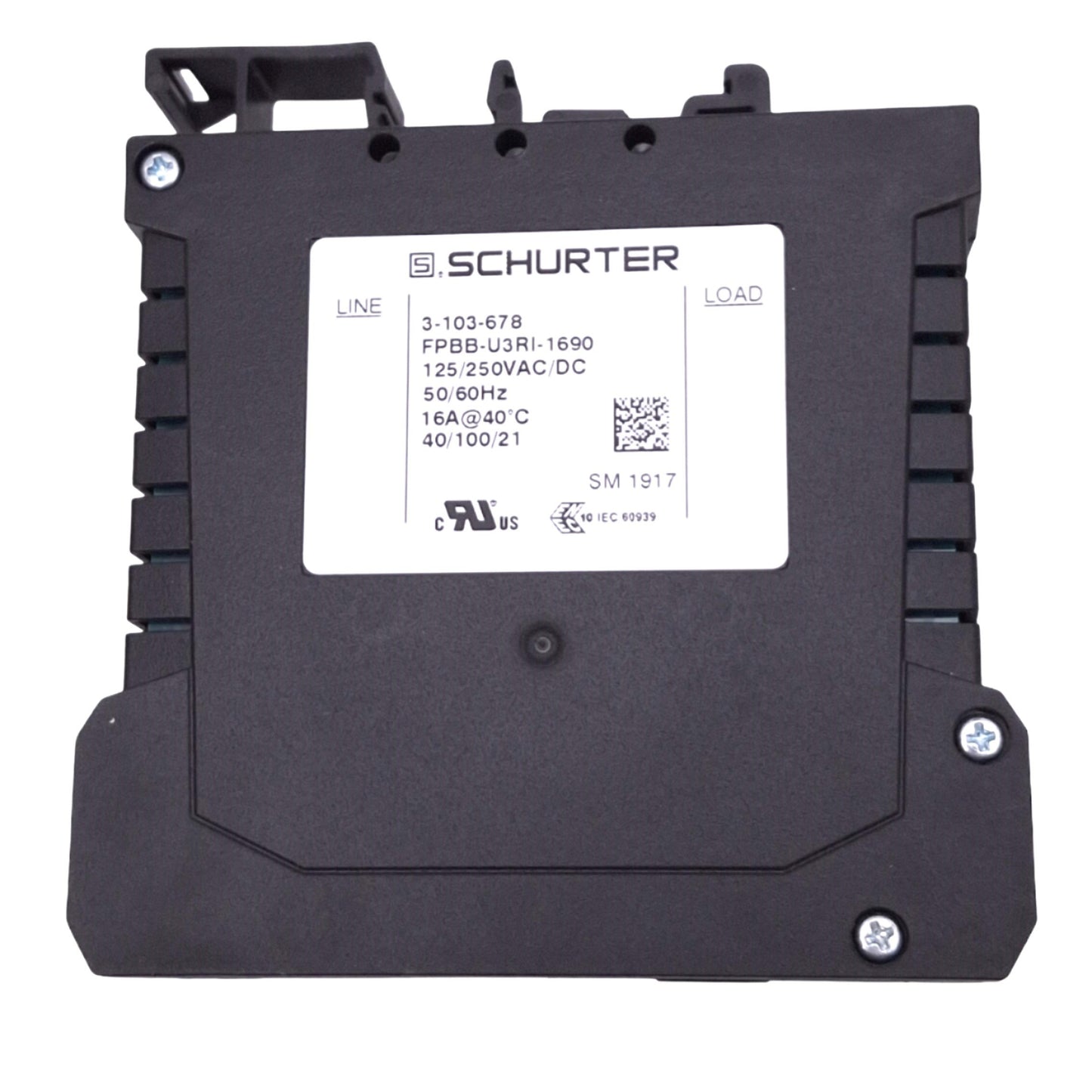 Used Schurter FPBB-U3-RI-1690 Power Line Filter Module, 125/250VAC/VDC 16A Max