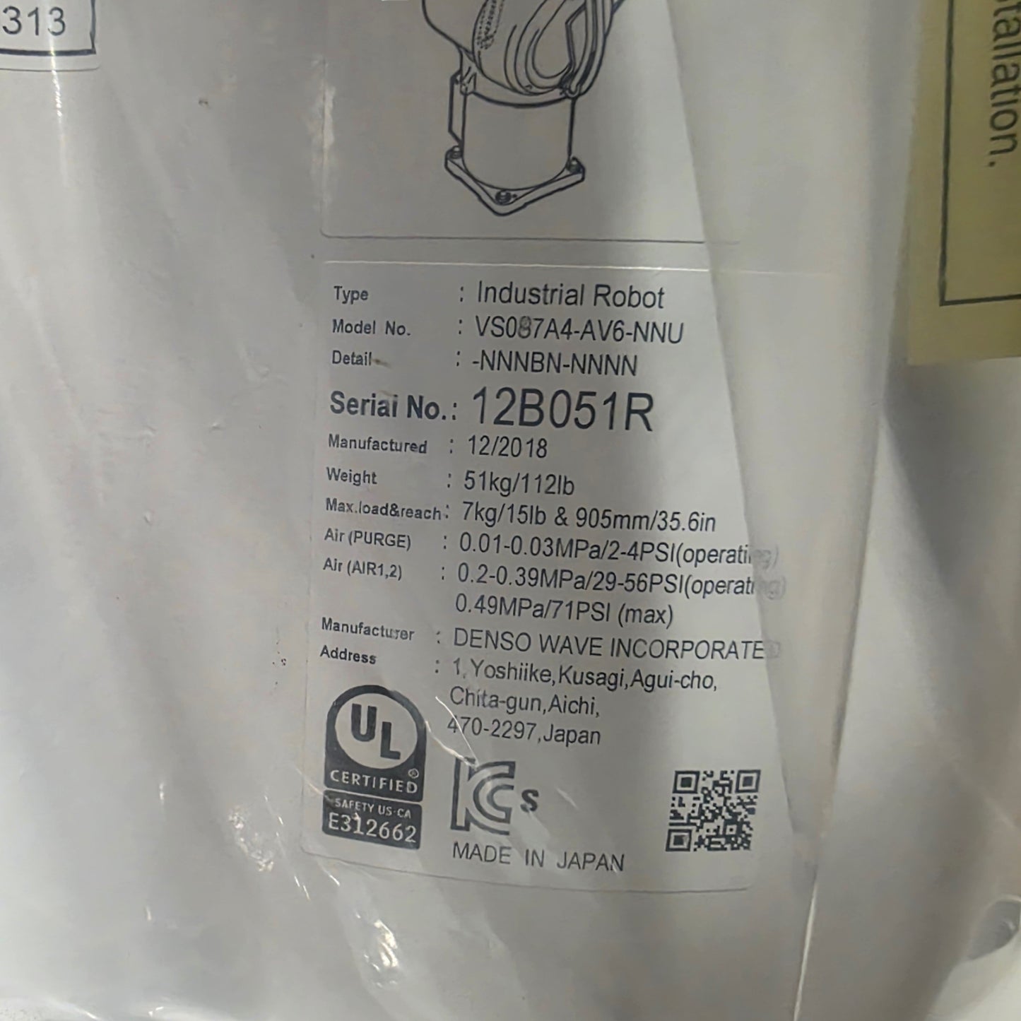 New – Open box Denso VS087 6-Axes Robot With Controller And Cables 7kg Payload, 905mm Max Reach