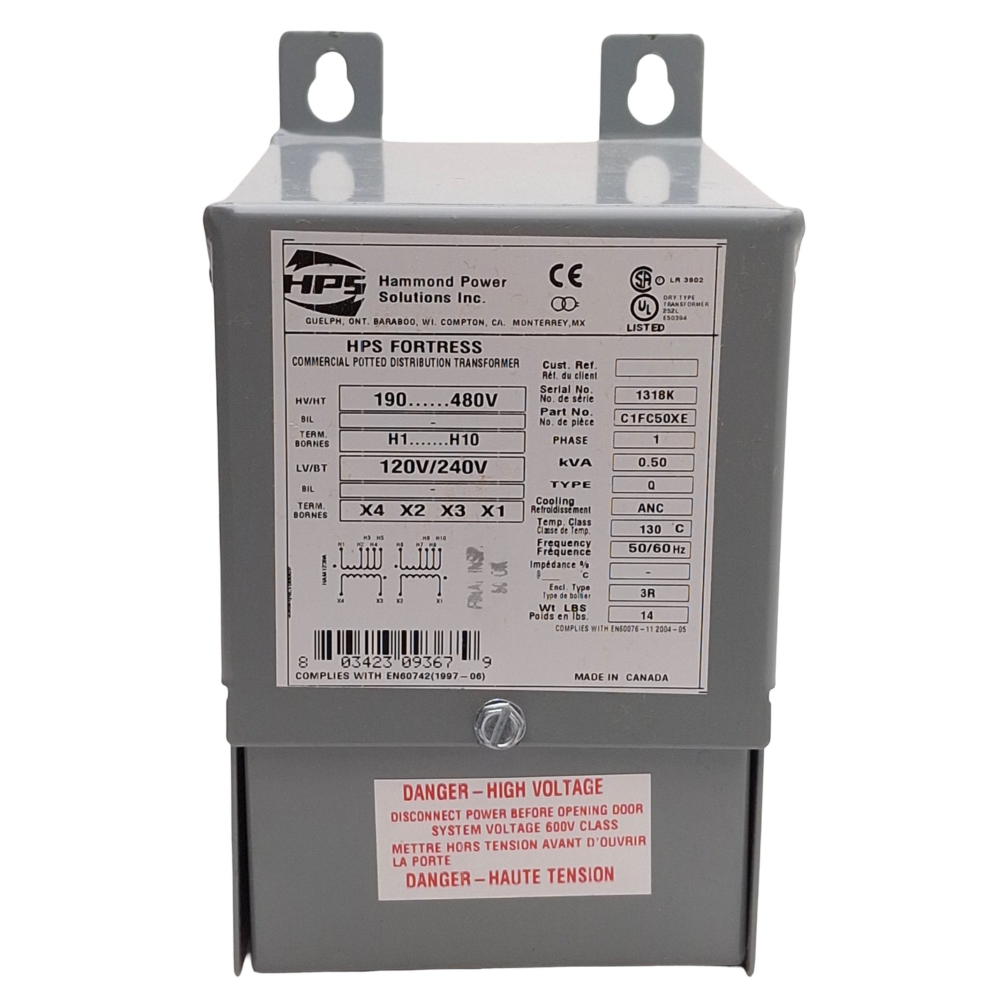 New Hammond C1FC50XE Fortress Potted Distribution Transformer, 1-Phase, 0.5kVA