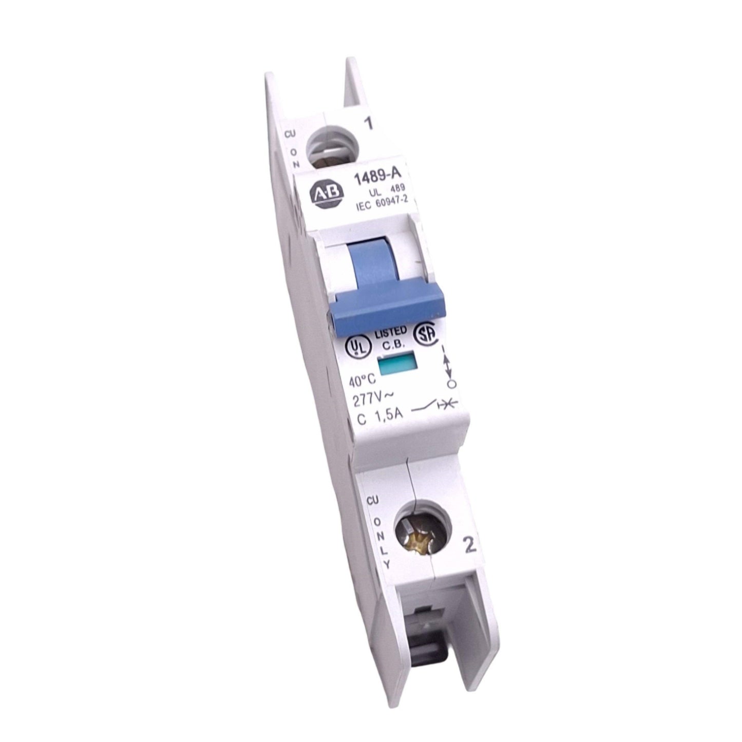 Used Allen Bradley 1489-A1C015 Circuit Breaker, 1-Pole 1.5A, 277VAC Max, DIN Rail