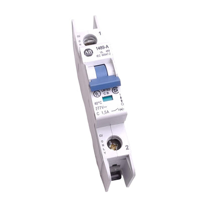 Used Allen Bradley 1489-A1C015 Circuit Breaker, 1-Pole 1.5A, 277VAC Max, DIN Rail