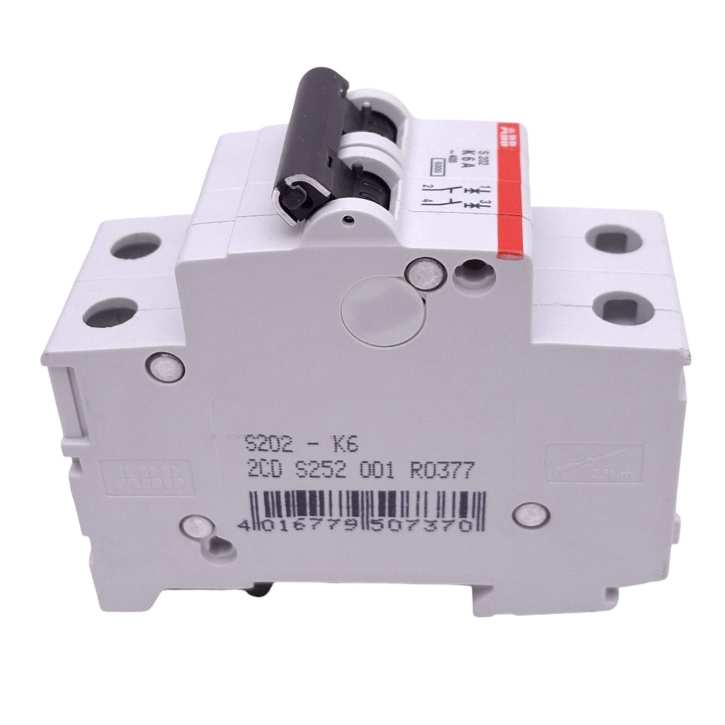 Used ABB S202-K6 Circuit Breaker, 2-Pole 6A, 400VAC Max, DIN Rail Mount
