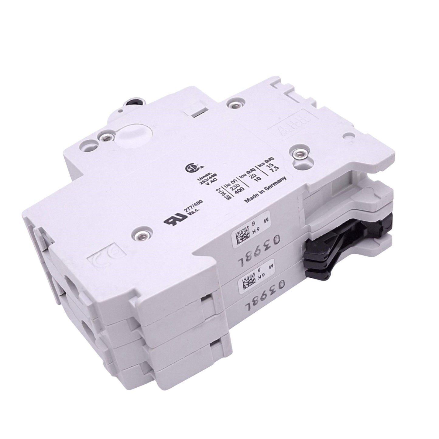 Used ABB S202-K6 Circuit Breaker, 2-Pole 6A, 400VAC Max, DIN Rail Mount