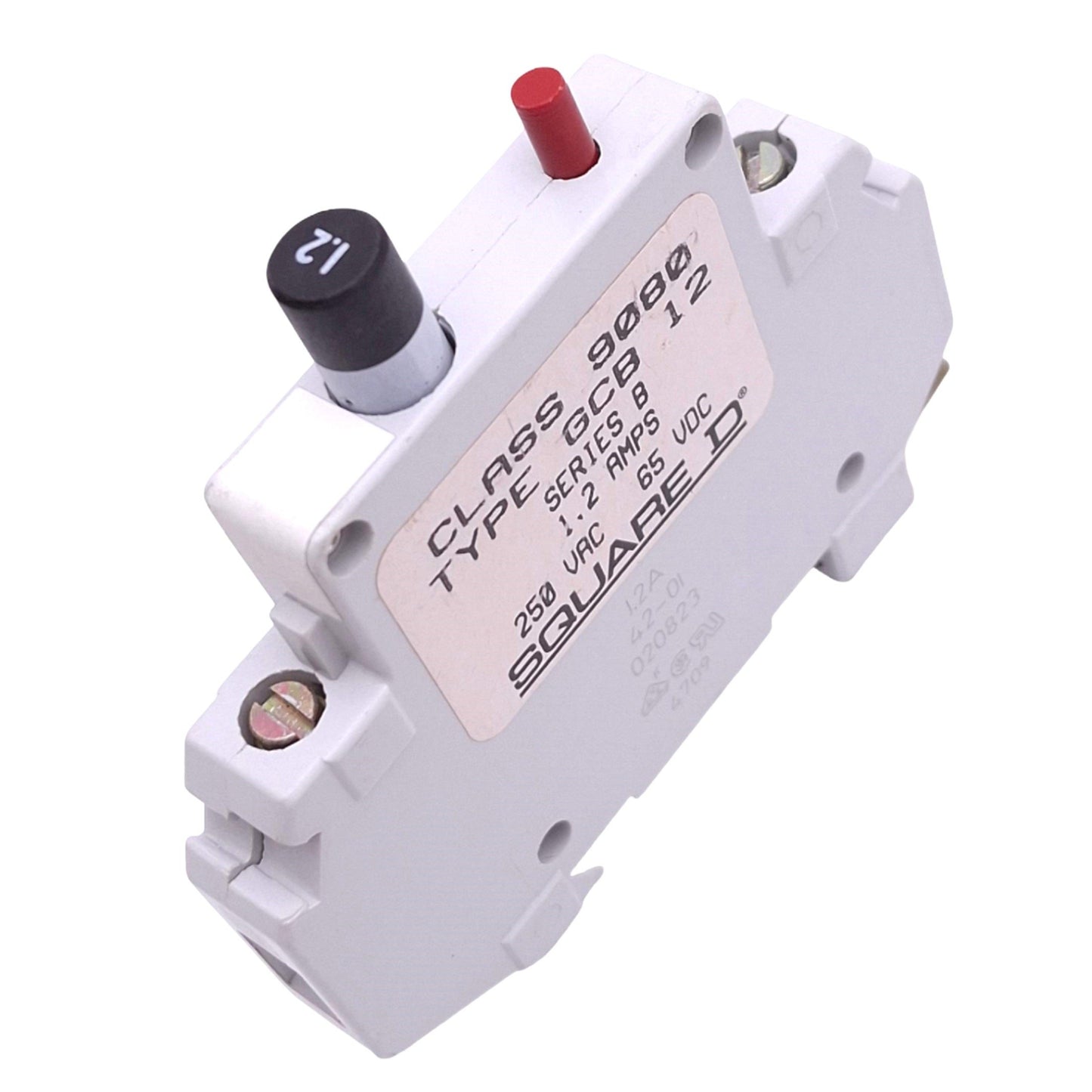 Used Square D 9080 GCB 12 Circuit Breaker, 1-Pole 1.2A, 250VAC 65VDC Max, DIN Rail